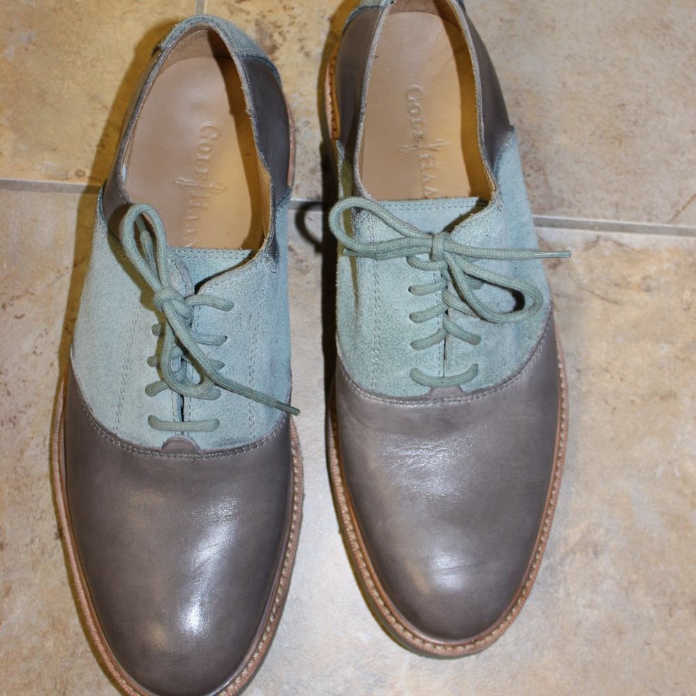 "COLE HAAN" CHRISTY WEDGE 2 TONE SADDLE OXFORD SZ 8